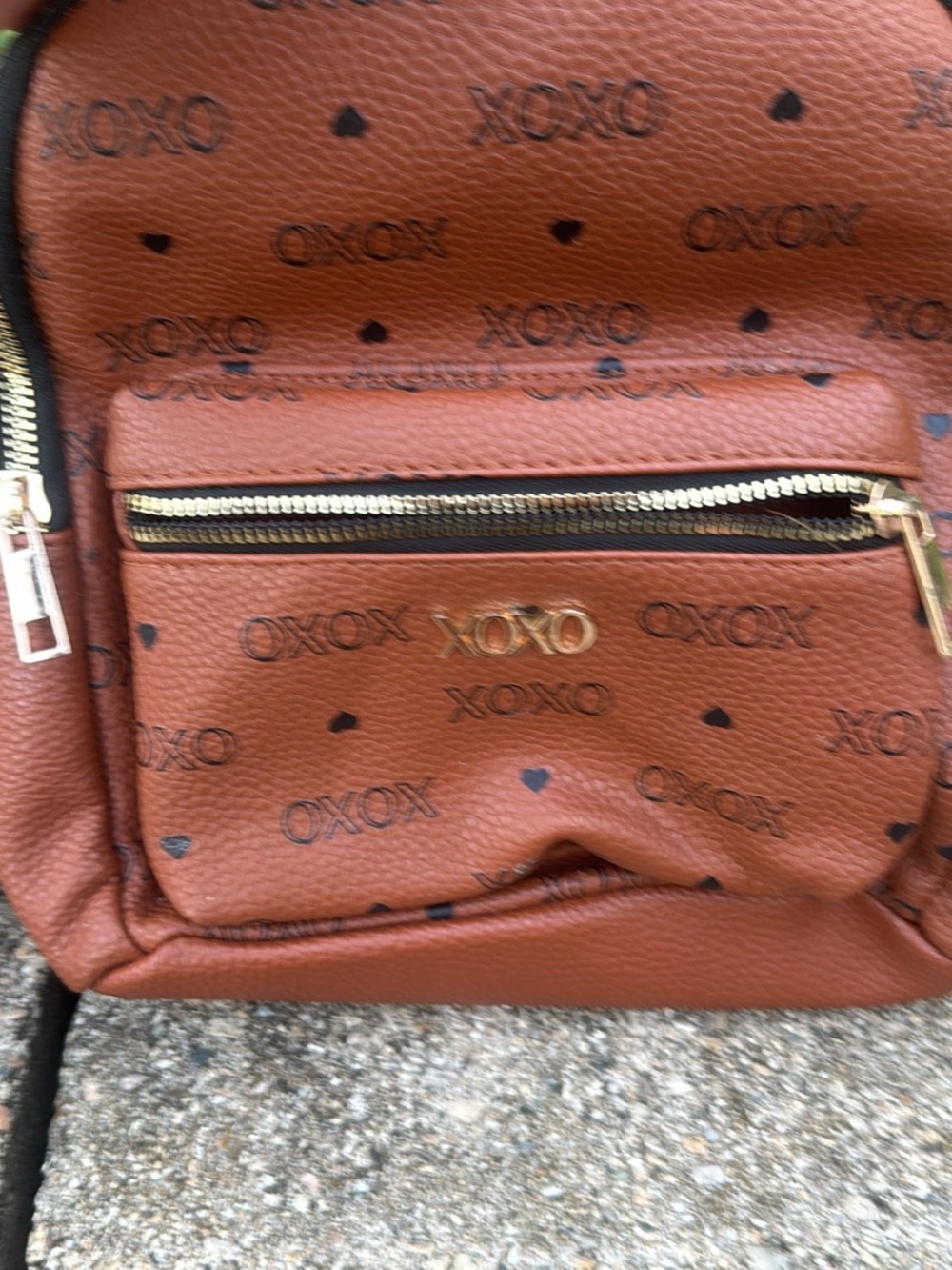XOXO Chestnut Logo-Print Mini Backpack with Gold Hardware